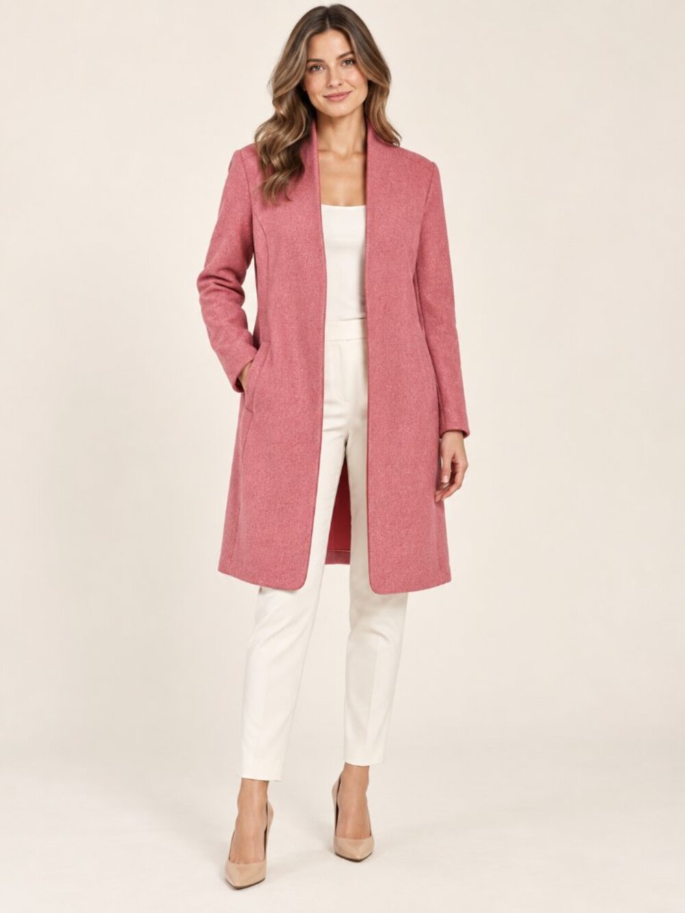 Vero Moda Pink/Coral Open-Front Pea Coat